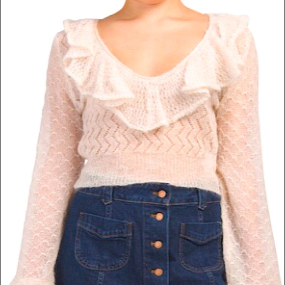 Free People Open-Weave Ruffle Mohair-Blend Sweater